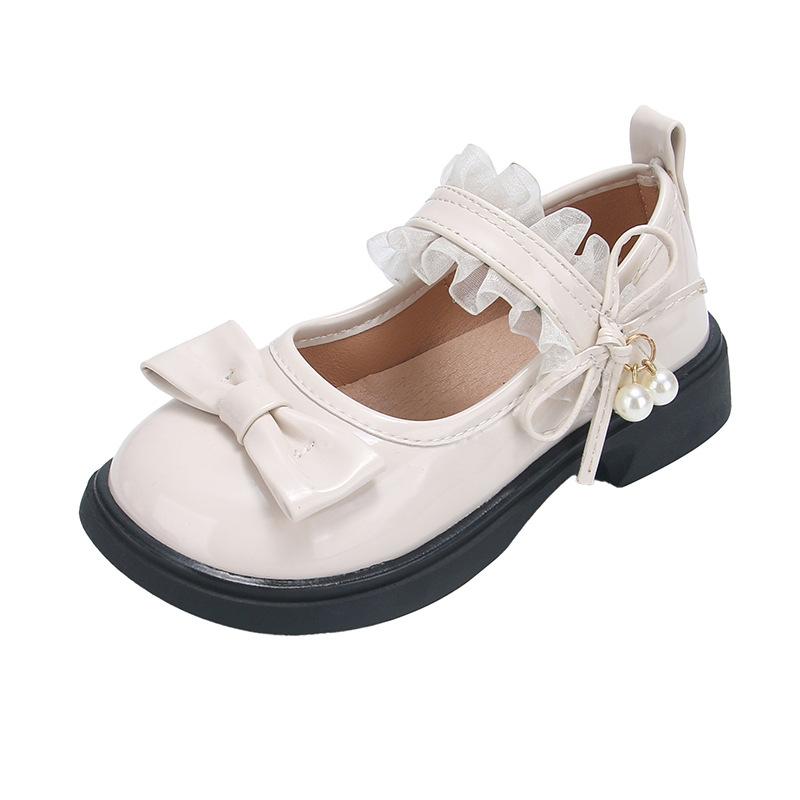 Girls leather shoes sweet bow princess shoes 2025 new children's black single shoes British style soft sole performance shoes