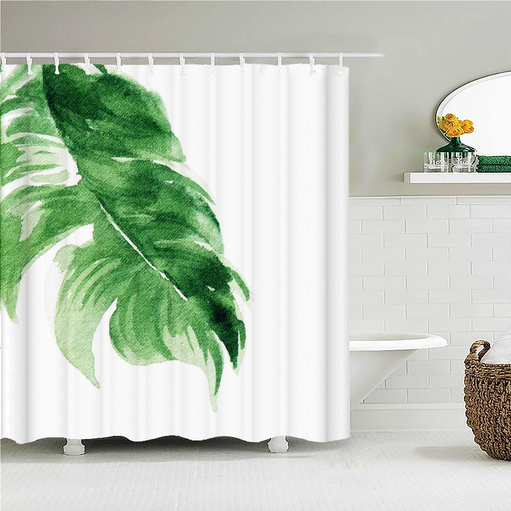 

Green Leaves Plant Palm Leaf Pattern Bath Curtain Waterproof Fabric Shower Curtains 180X180Cm Bathtub Screen For Bathroom Decor W60H190(CM)-1 Pcs