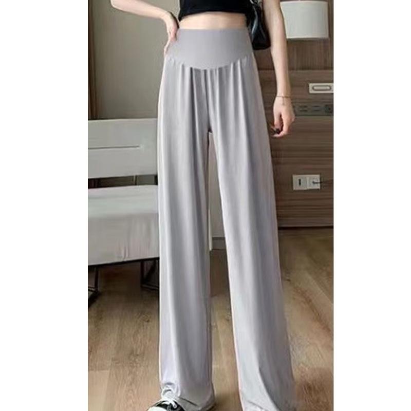 Korean-Style Breathable Summer Maternity Wide-Leg Pants with Adjustable Belly Support