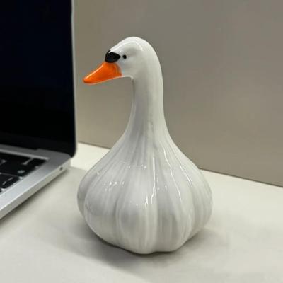 Yousheng Garlic Duck Resin Figurine Cartoon White Duck Statue Animal Sculpture Home Office Bookshelf Desktop Decoration Ornament