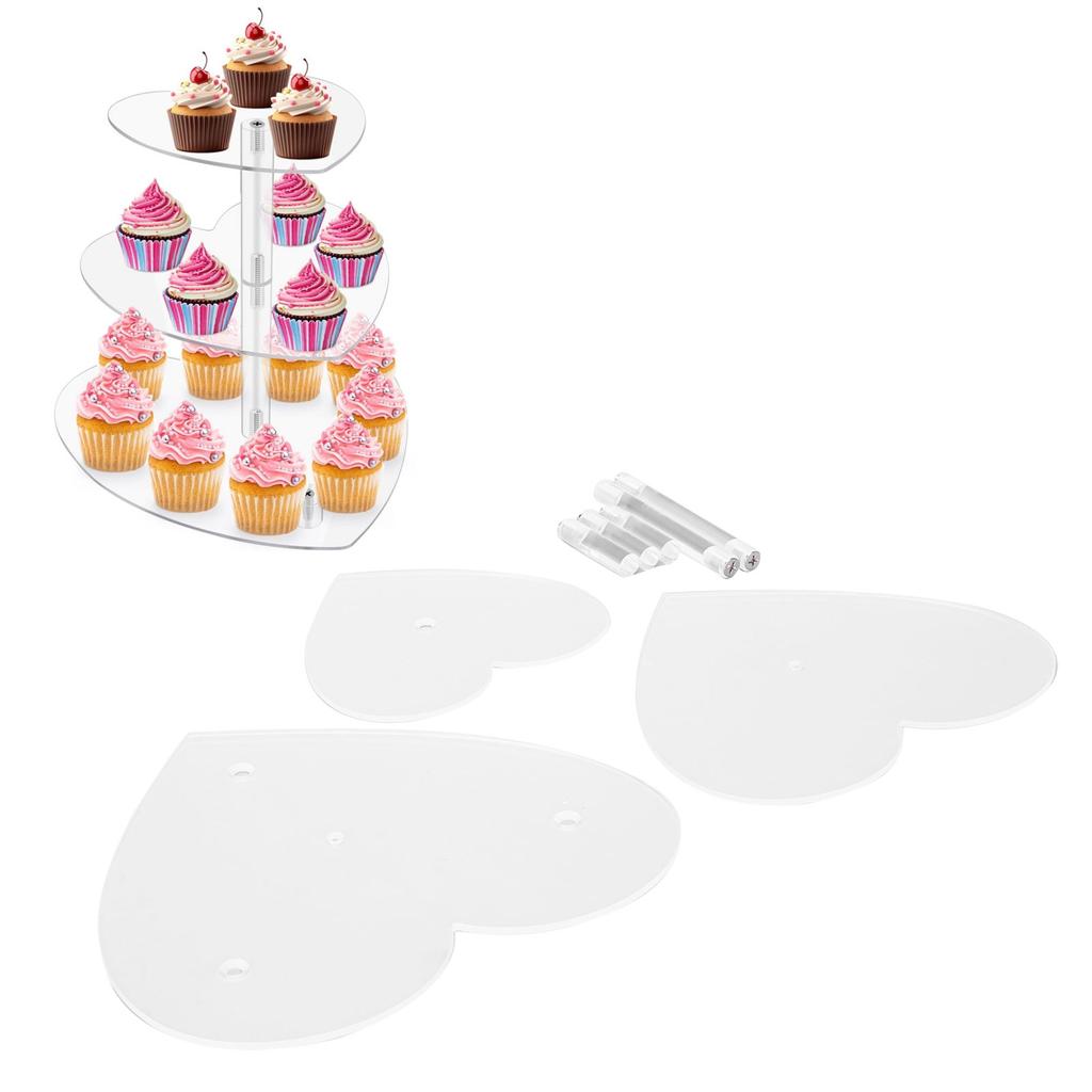 Akrylowy Stojak na Babeczki 3-poziomowy w Kształcie Serca Przezroczysty Ekspozytor na Desery na Wesele Urodziny