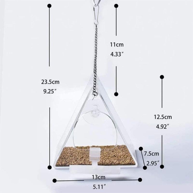 Clear Acrylic Bird Feeder with Window Suction Cup Hanging Chain Small Outdoor Bird Feeder for Wild Birds Finches