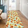 Retro Orange Yellow Floral Runner Rug, Vintage Poppy Flower Light Blue Leaf Long Hallway Mat Non Slip Washable Entryway Carpet