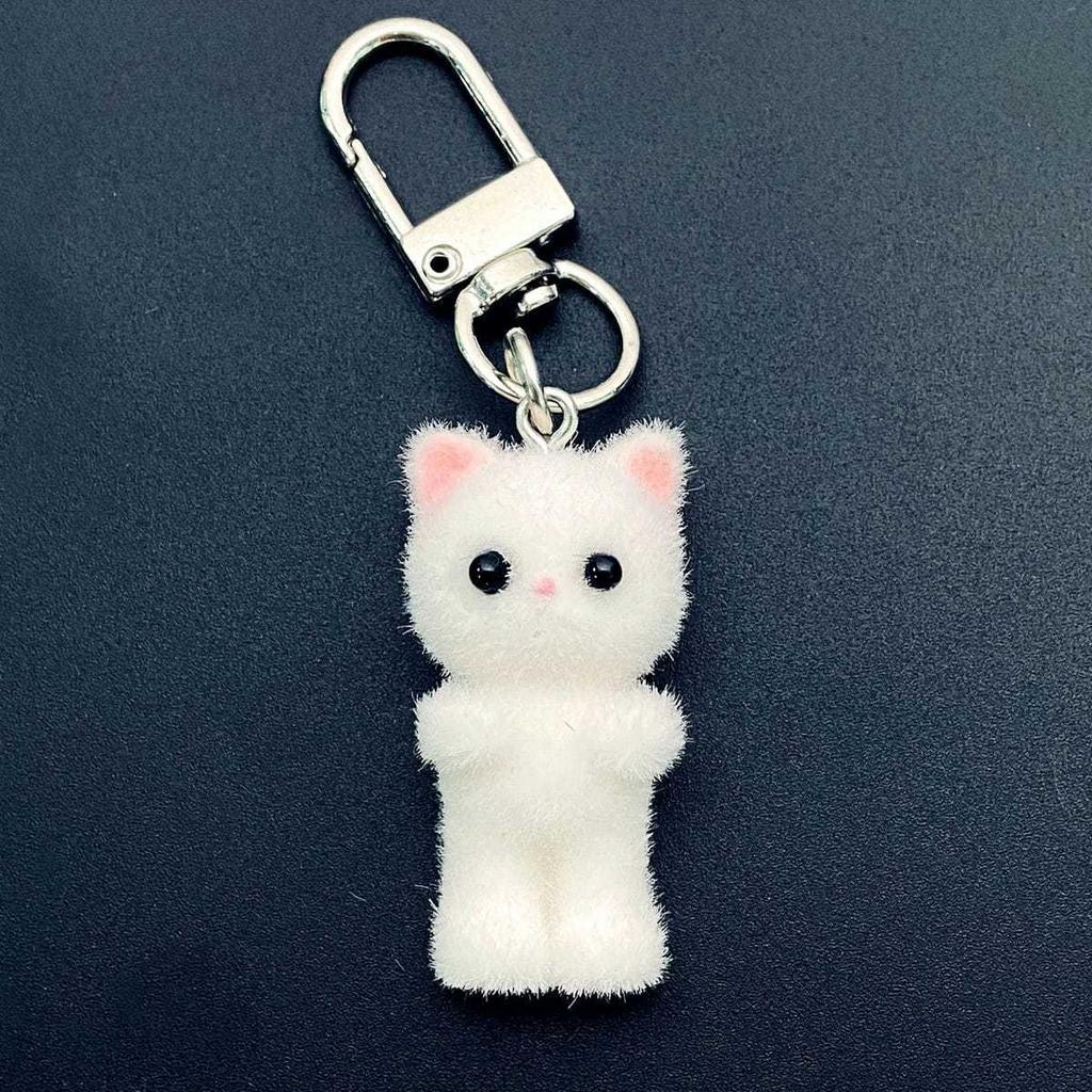 Cute Flocking Three-dimensional Kitten Keychain Cartoon Mini Doll Bag Pendant Keyrings Handmade DIY Keys Chains Gift Accessories