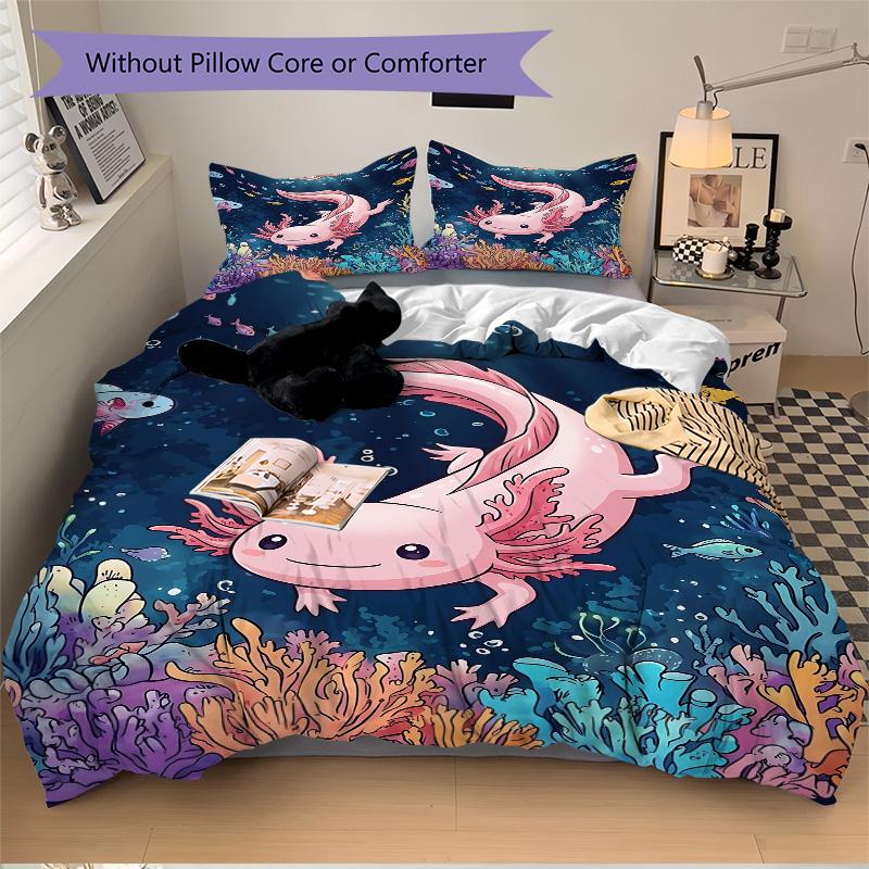 Underwater Axolotl Adventure Print 3Pcs Bedding Setduvet Cover With 2 Bedropillowcase Home Birthday Gift