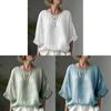 Camicia da donna in cotone e lino, vestibilità larga, con scollo rotondo e maniche corte, per un look casual primaverile