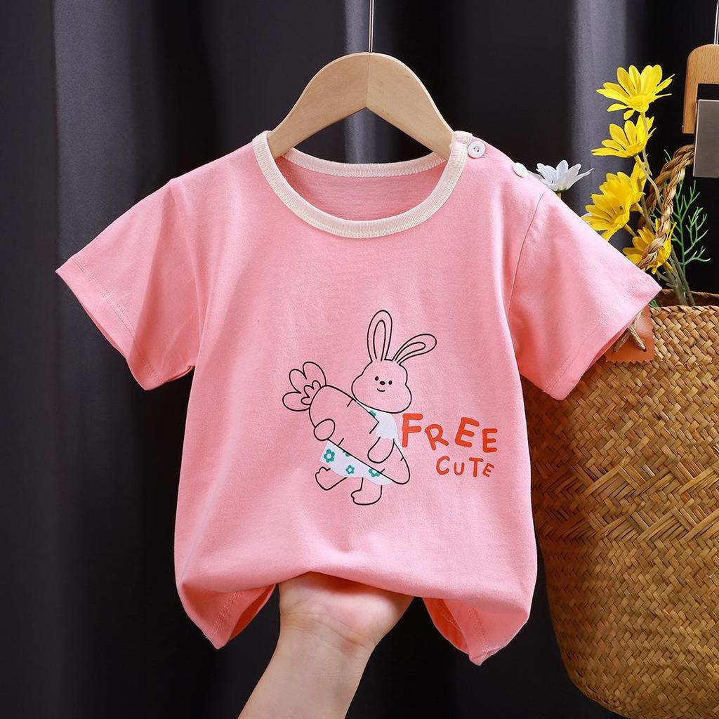 Kids Cute Cotton Short-sleeved T-shirt Tops Children's Clothing Baby Clothes Cartoon Pullover