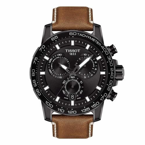 Tissot Super Sport Chronograph Watch, Leather Strap, Officially Imported, T1256173605101, Men's, Black Dial