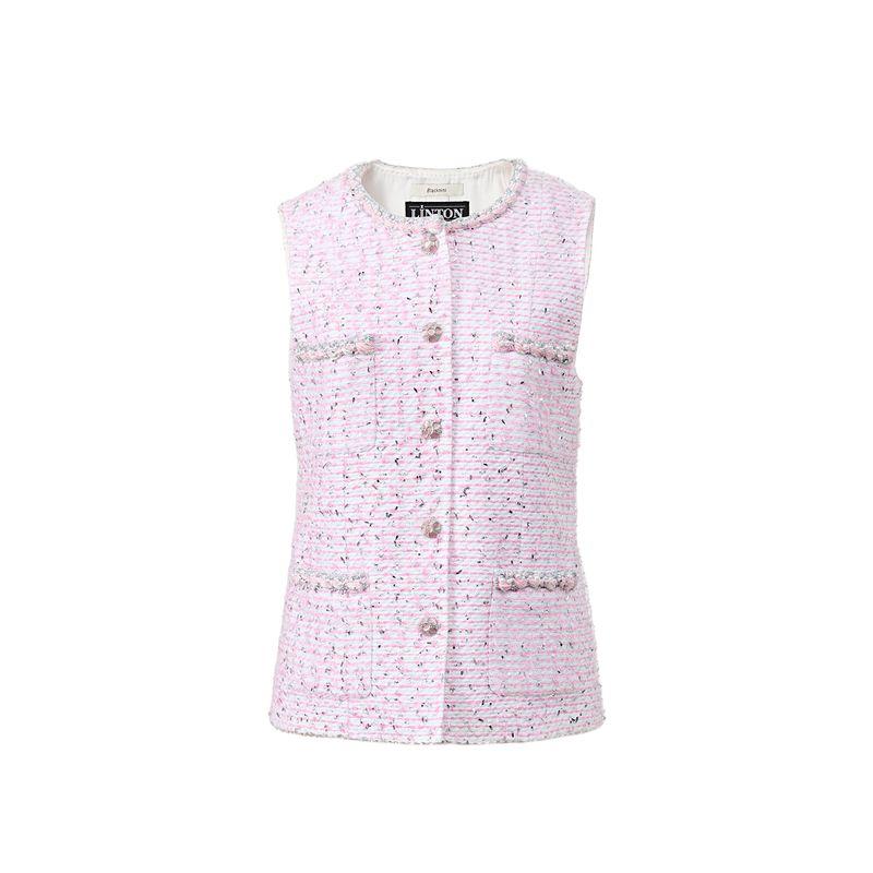Blacknini Yin Huafu "Heart Set" European Linton Round Neck Pink Tweed Classic Style Vest/Shorts