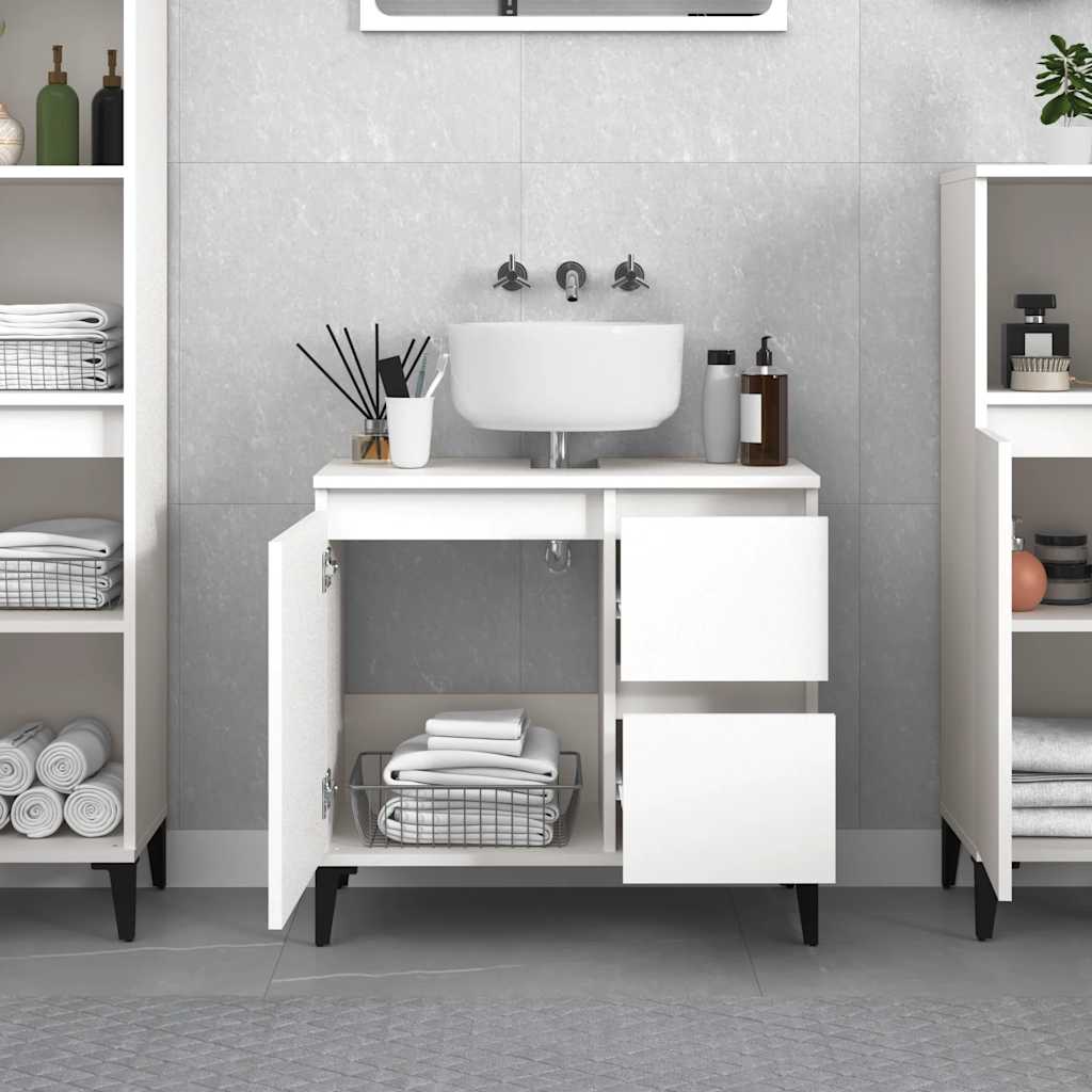 Schrank unter dem Waschbecken, 2 Schubladen, schwarzes dreieckiges Stativ, 65x33x60 cm