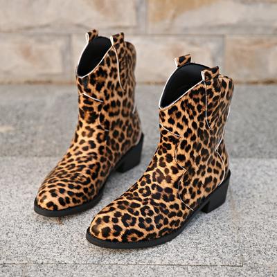 Winter Stiefeletten Leopard Damen Schnee Mittelhohe Absätze Schuhe Trend Brandneu Designer Klobige Goth Pumps Damen Stiefel Chelsea Botas