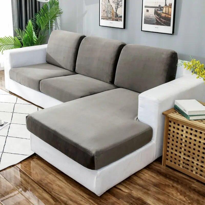 Velvet Sofa Cover Elastic Backrest Cover Thick Solid Color Living Room Corner Sofa Bed Furniture Protection Cover Super Soft