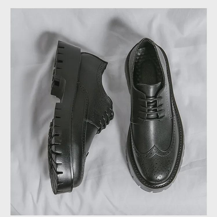 Chaussures richelieu en cuir à semelle épaisse pour adolescents – Chaussures basses à lacets, décontractées et tendance pour l'automne/hiver