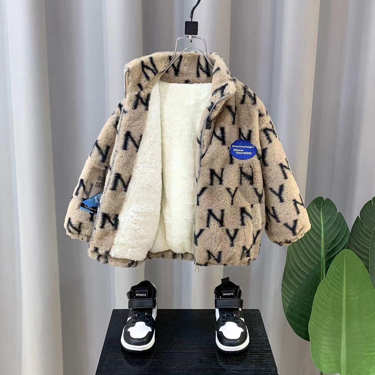 

2024 Модные детские пальто с флисовой подкладкой в корейском стиле для осени и зимы 130 cm