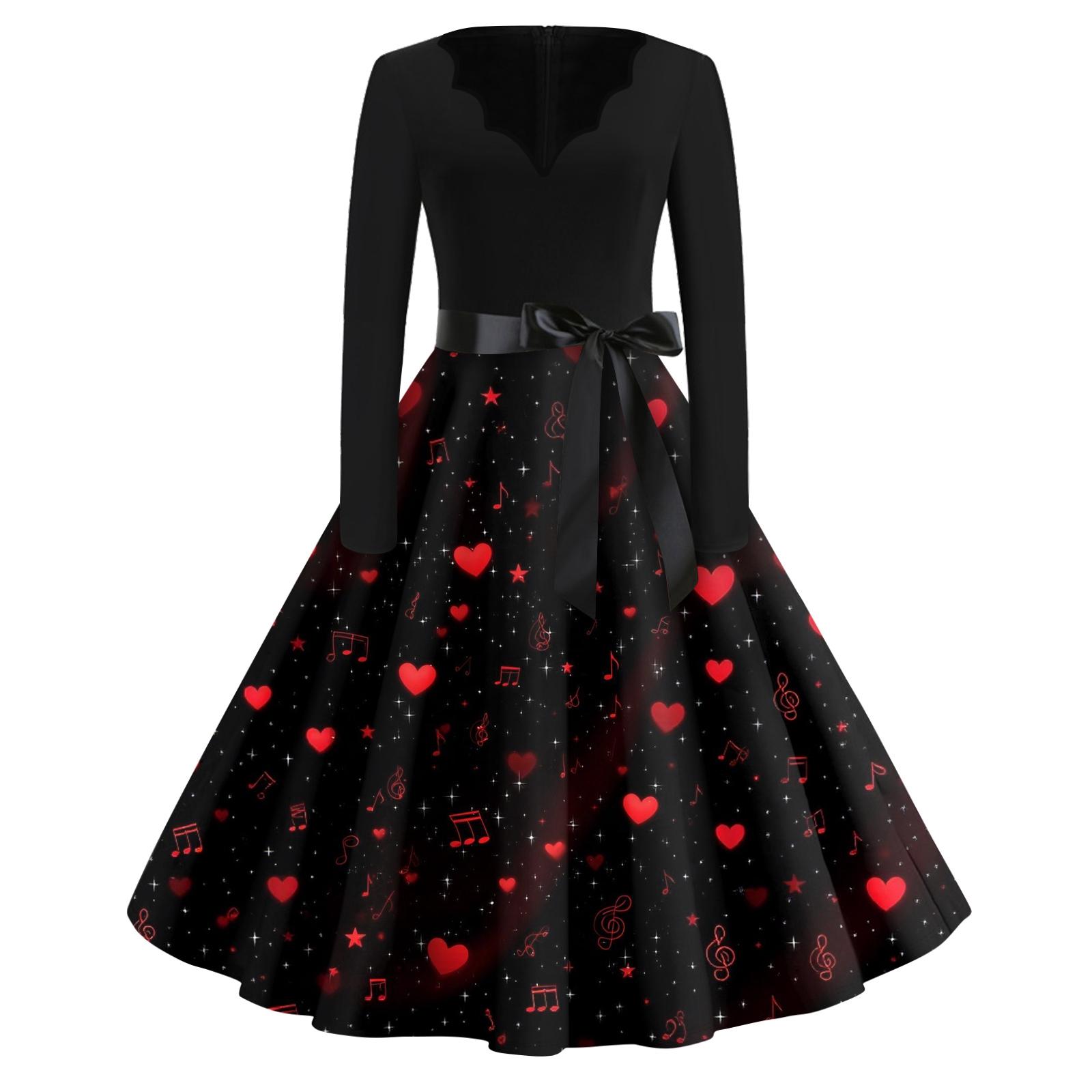 

Принтоване расклешенное плаття для жінок, плаття з довгим рукавом, ажурне, для вечірки, повсякденне M чорний