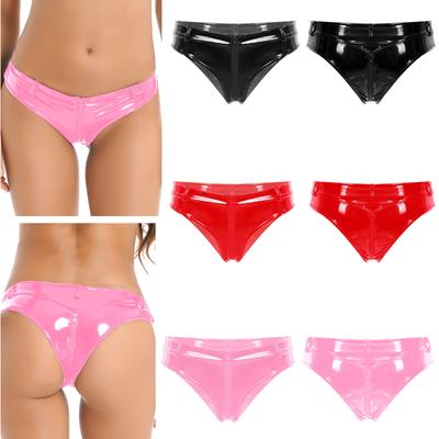 Women's Wet Look Patent Leather Booty Shorts Low Waist Zipper Crotch Briefs Panties Hot Pants