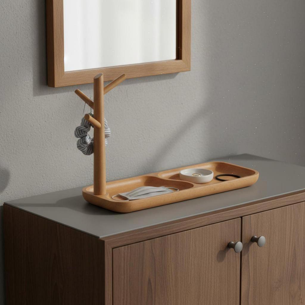 Key Holder Tray Compartmentalized Design Entryway Catchall MultiFunctional Rack with Dish