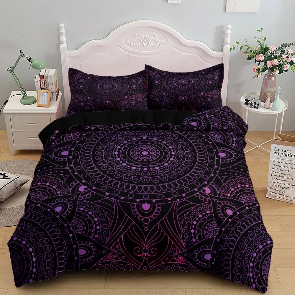 Bohemian Mandala Purple Duvet Cover Set Single Twin Double Queen King Cal King Size Bed Linen Set