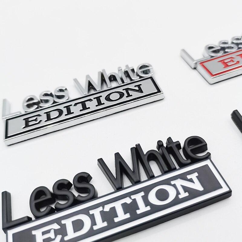 1Pc 3D Metal Less White Edition Logo Car Side Fender Rear Trunk Emblem Badge Sticker Decal