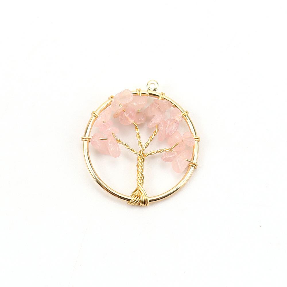 Gold 3Cm Tree Of Life Pendant Natural Crystal Gravel Fortune Tree Necklace Diy Accessories N114