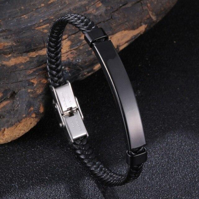 New Trendy Leather Bracelet Men Stainless Steel Handmade Bangles Male Wristband Charm Hand Jewelry Boyfriend Husband Gift Sp1037