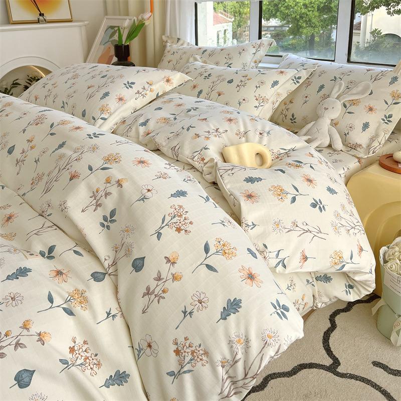 Set de pat din bumbac din patru piese, set din trei piese de husă de pilota de dormitor din bumbac pur și cearșaf de pat