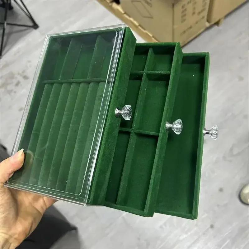 NEW 1pc Three-layer Velvet Jewelry Box Transparent Drawer Type Earring Bracelet Organizer Display Box Jewelry Diy Storage Box