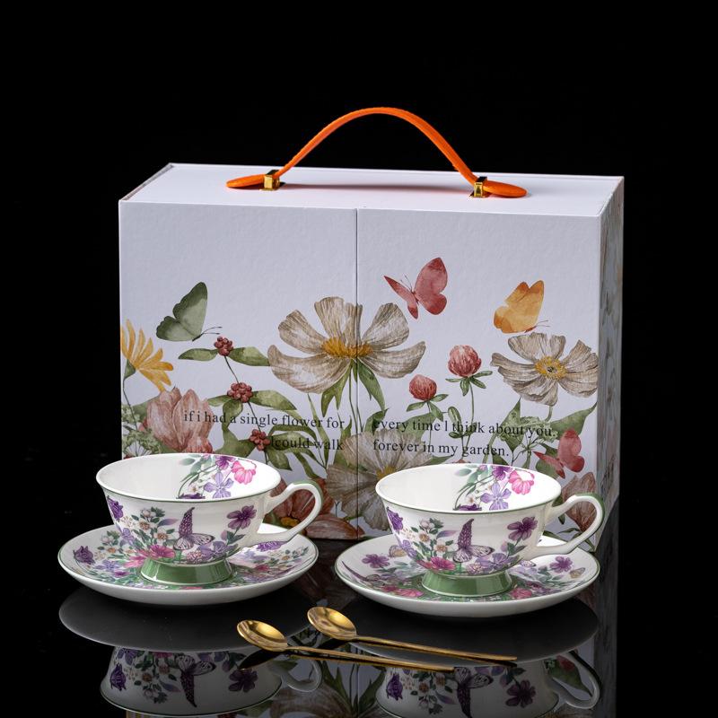 Retro-Blumenkaffeetasse, Premium-Geschenkbox, originelles Geschenk für Freundinnen, Partner-Matching-Tasse, Einweihungsgeschenk, Hochzeitsandenken