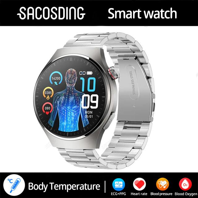 SACOSDING Nové chytré hodinky ECG+PPG Bluetooth Volání 466*466 AMOLED 1,43 palcový celodotykový SmartWatch Smartwatch Sportovní hodinky srdeční frekvence pro Android