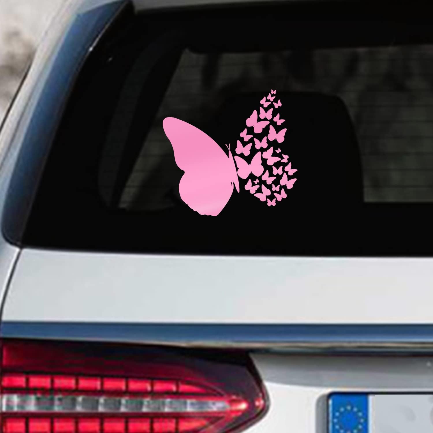 2PCS Butterfly Vinyl Sticker for Cars, Irregular Waterproof Holographic Blue 3D Butterflies Decals for Bumper Rear Window Door Wall Stickers for Gloss Pink