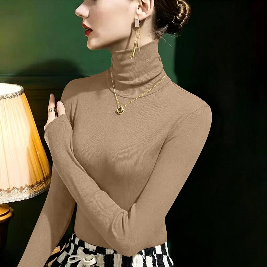 Women's Fitted Turtleneck Long Sleeve Top - Soft Thermal Base Layer for Winter