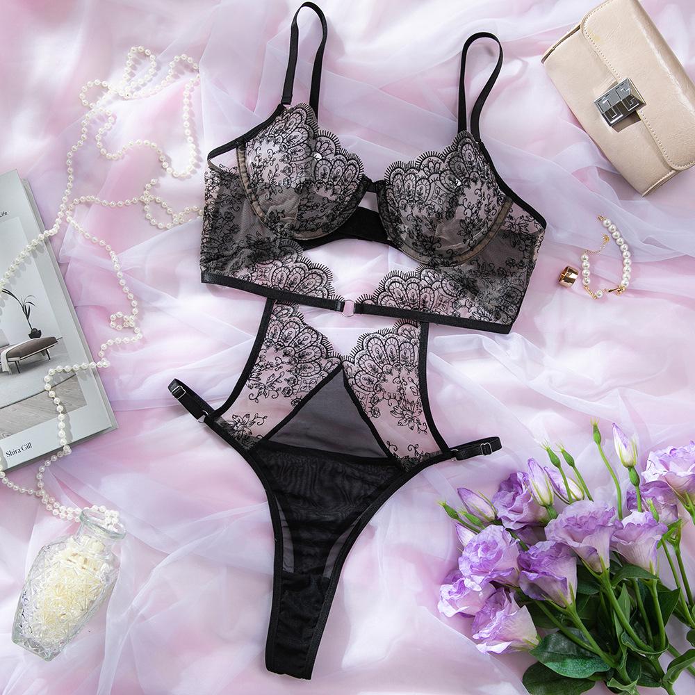 

Ouleina Sexy Backless Embroidered Sheer Bodysuit Small