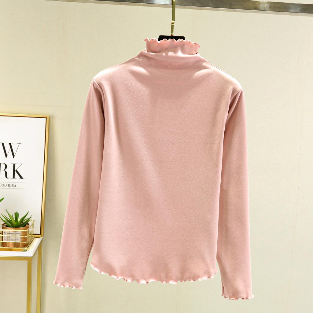 Women's Mock Neck Long Sleeve Top Slim Fit Casual Fleece Lined Solid Color Thermal Knit Shirt