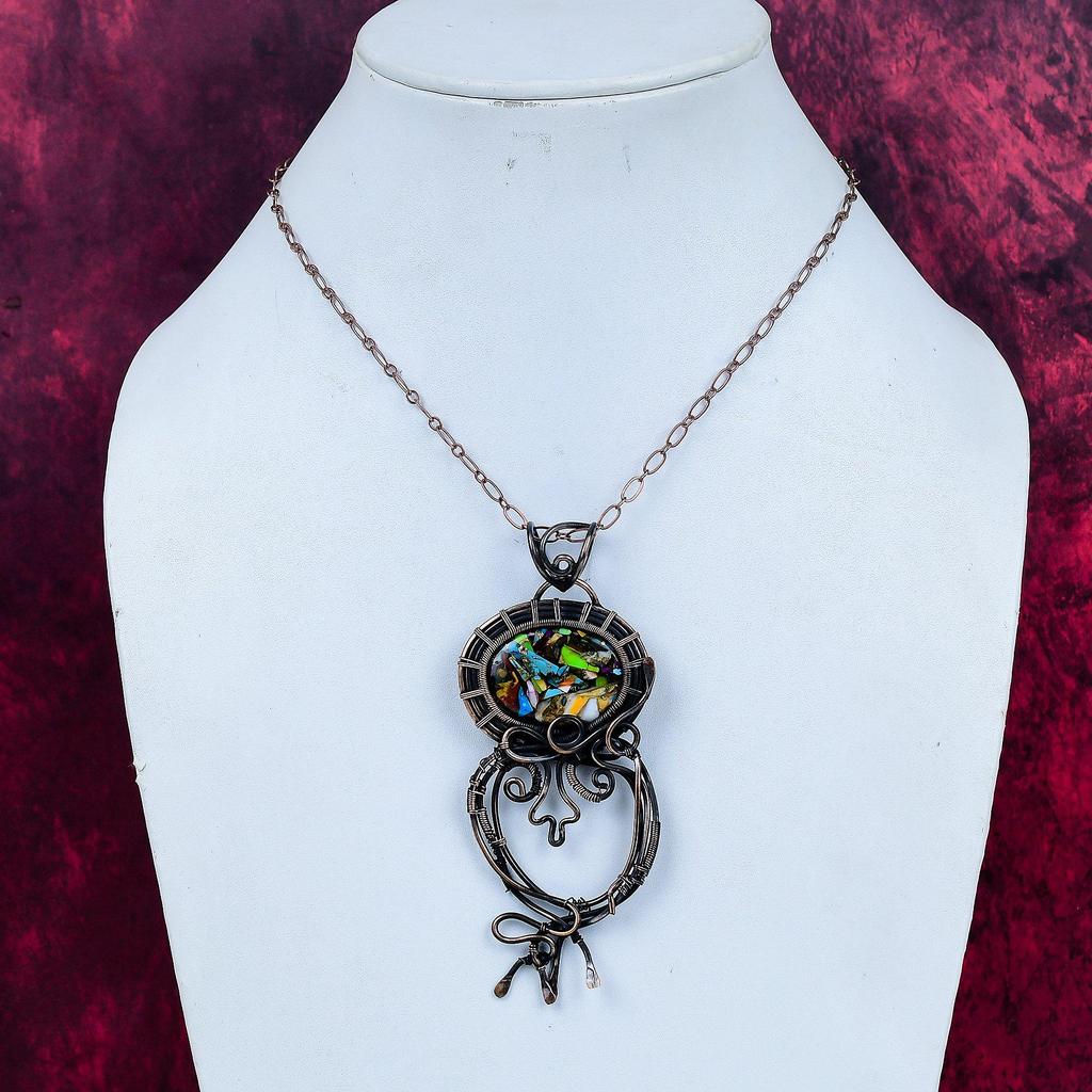 Fiesta Kingman Turquoise Pendant Handmade Copper Wire Wrapped Gemstone Pendant