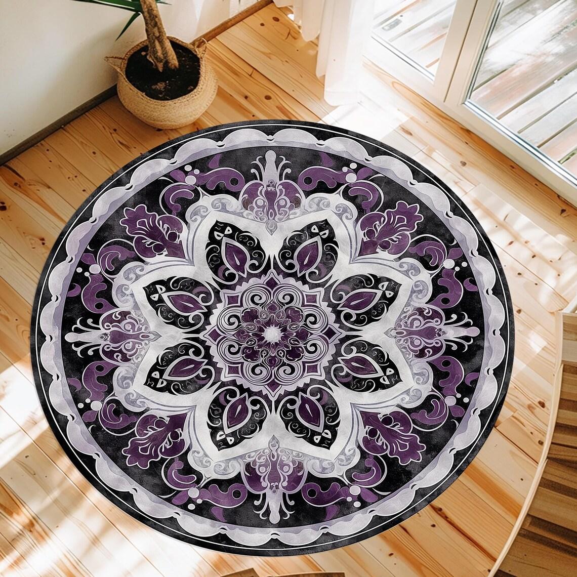 

Boho Mandala Print Round Rugs Room Floor Mats Non-Slip Living Room Rugs Washable Carpet For Home Decor Mat 80X80CM