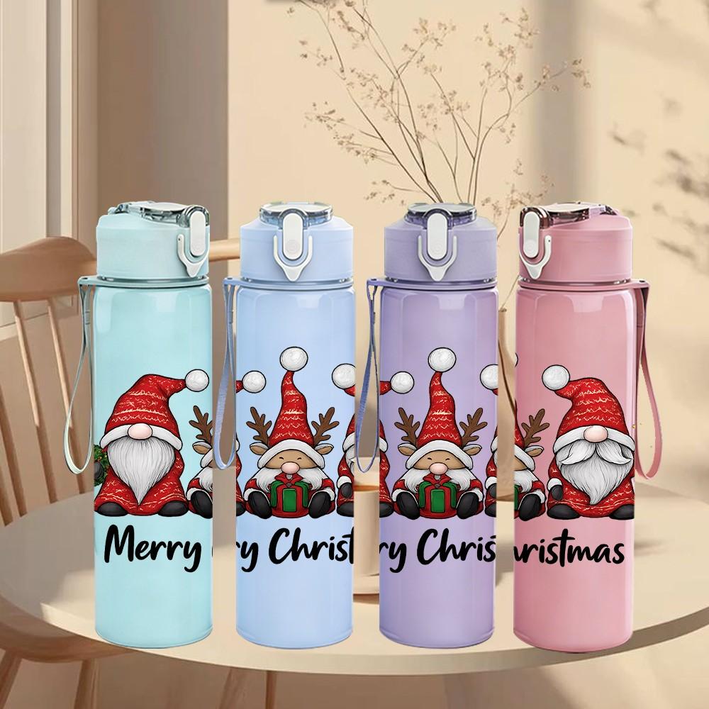 1PC Twin Christmas Gnomes 750ml Color Plastic Sports Water Bottle Leakproof Flip Straw Lid Suitable for Sports Office Home Use