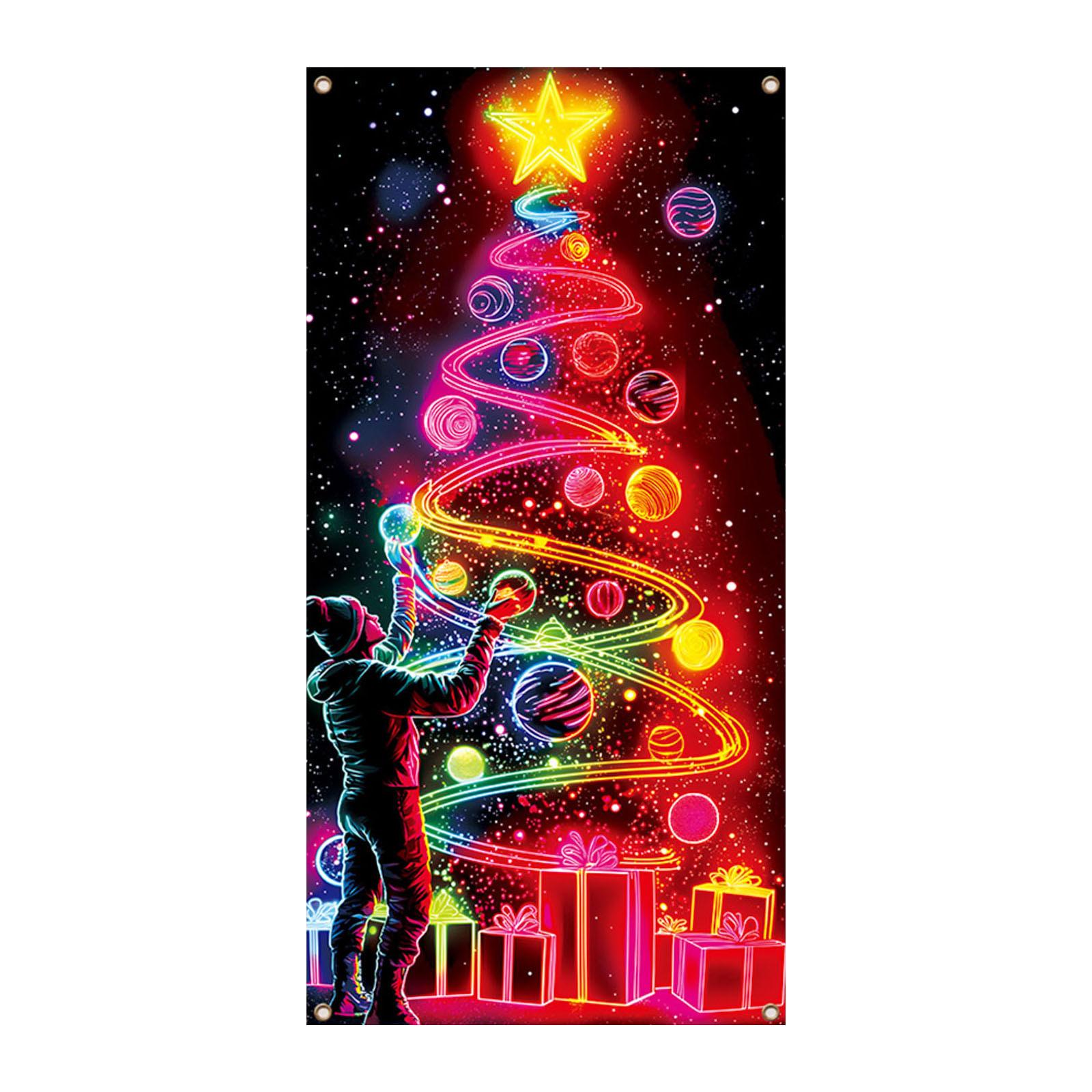 

Door Christmas Decorations | UV Fluorescent Holiday Decorations - Garage Door Background Banners For DIY Enthusiasts Holiday Celebrations. One Size