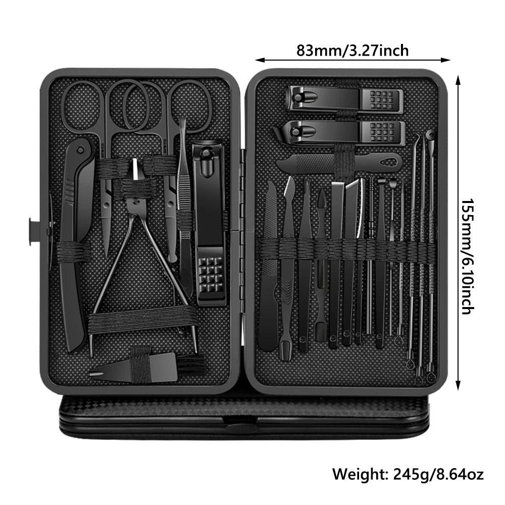 Black Nail Clipper Set Portable With Travel Box Pedicure Manicure Kit Stainless Steel Nail Care Grooming Trimmer Set
