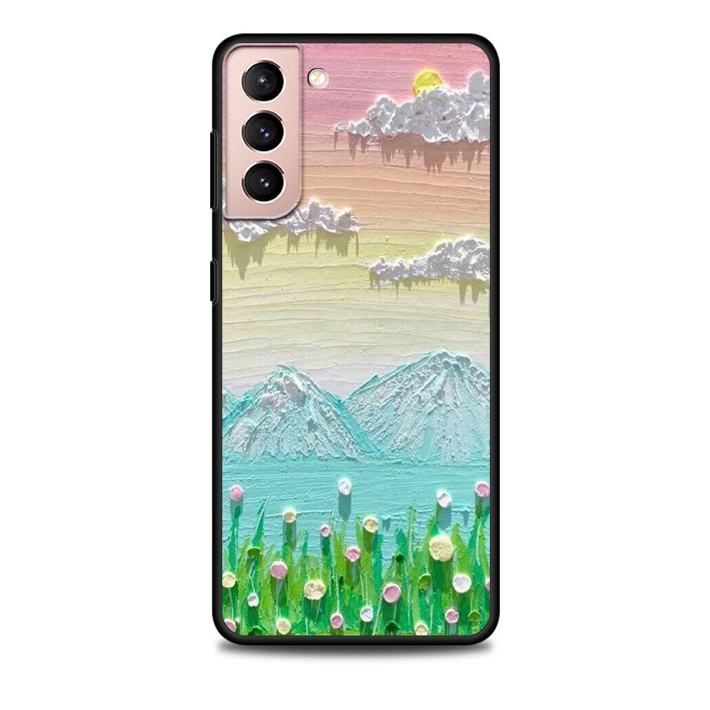 Etui Art Retro Olej Malowanie Kwiaty do Samsung Galaxy S22 Ultra Telefon Pokrowiec S21 S20 FE S10 S9 S8 Plus S10e S7 Edge Czarny Miękki