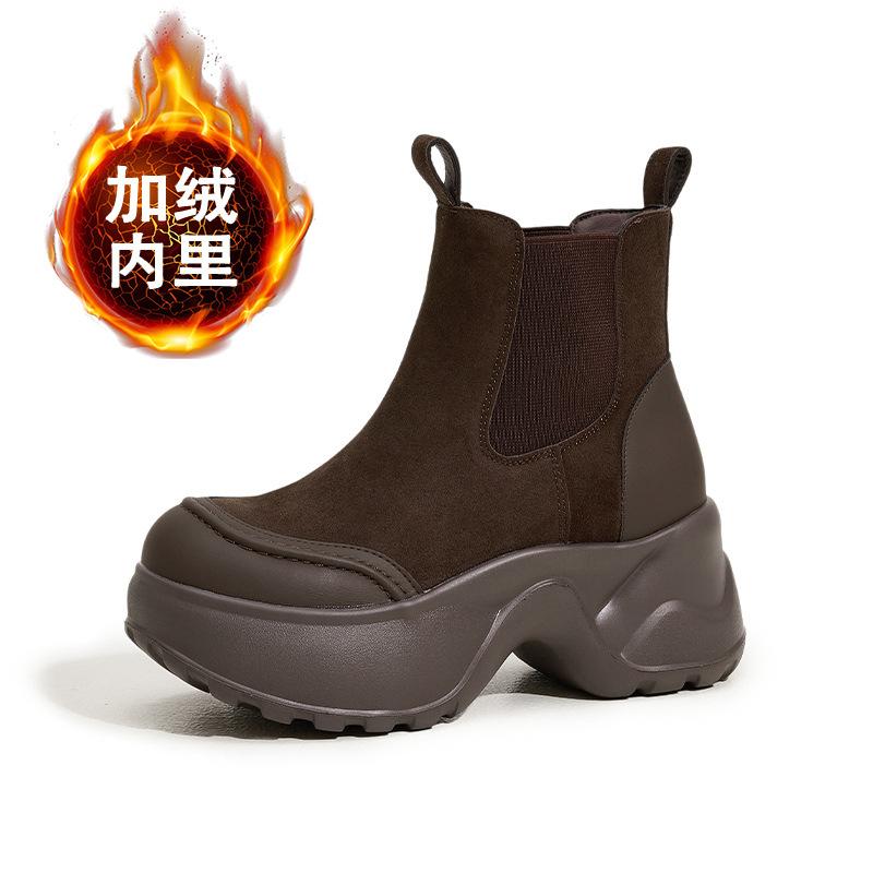 thick-soled cigarette boots women's autumn and winter new versatile medium boots small inner height-increasing short boots