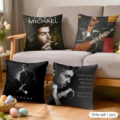 GGeorge Michael Singer Cushion Cover Silky Short Plush Invisible Zipper Dustproof Sofa Pillow Case for Home Decor