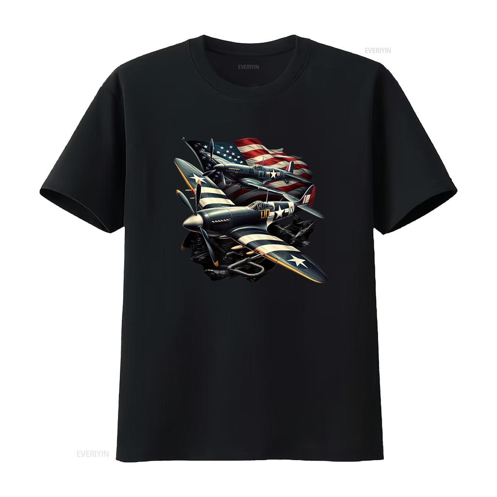 Spitfire F4U Corsair WW2 Vliegtuigen Amerikaanse Vlag T-shirt vintage Gewassen heren streetwear Zacht grafisch Comfortabele designer kleding