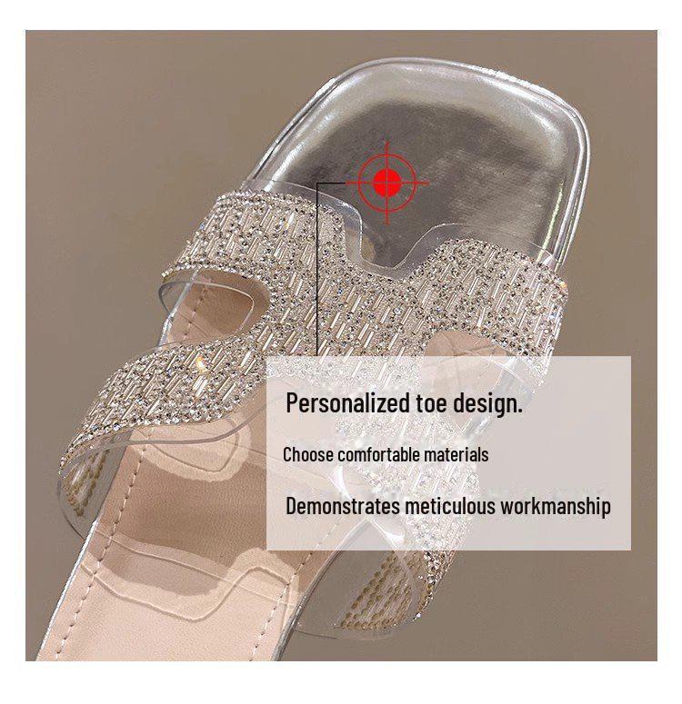 Papuci de vară la modă cu toc înalt și strasuri pentru femei