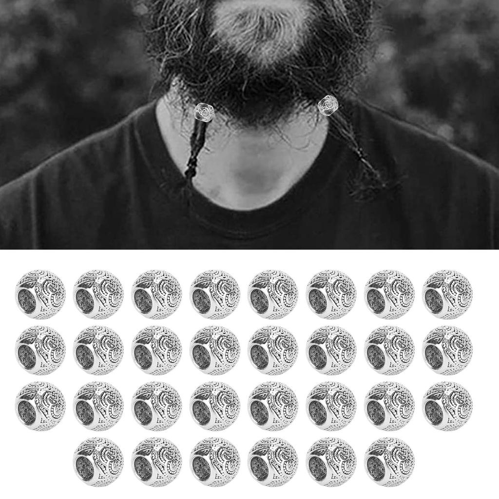 30pcs Hair Braiding Beads Alloy Silver Beard Jewelry Decoration Dreadlocks DIY Bracelet Necklace Accessories