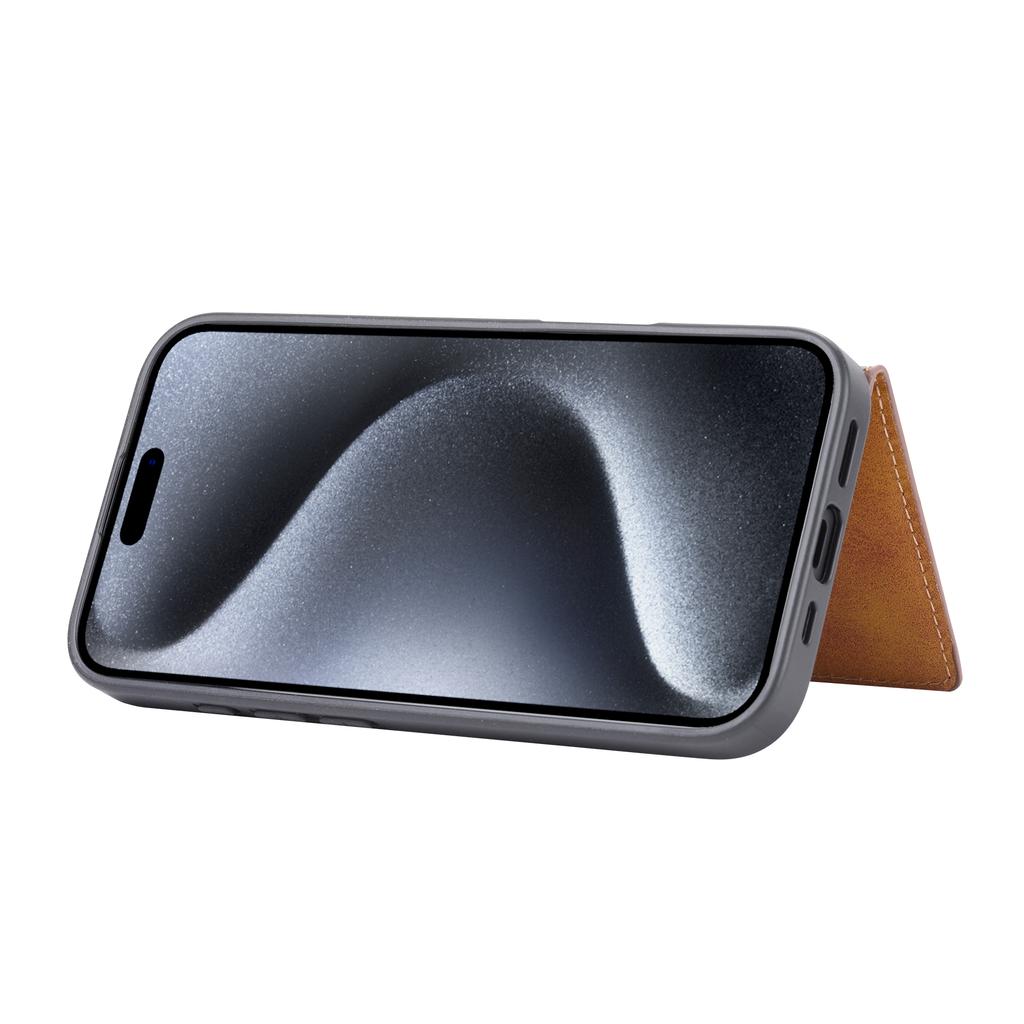 For iPhone 17 Case Calf Texture Card Holder PU Leather+TPU Kicsktand Phone Cover