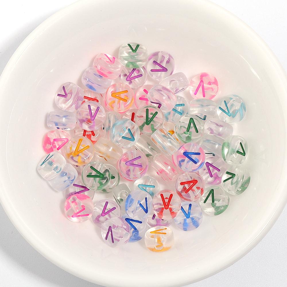 100Pcs Acrylic Flat Letter Beads Colored Alphabet Clear Round Loose Bead For Bracelet Necklace Charms Jewelry Making Accessories