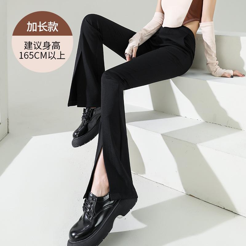 

Женские осенние брюки от костюма с небольшими разрезами, слегка зауженные, новые, с высокой посадкой, эластичные, облегающие, тонкие, маленькие черные расклешенные брюки XL Suitable for 116-62.5 kg