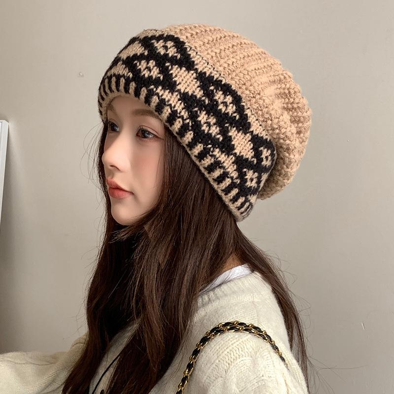 Knitted Woolen Hat for Women Winter  Korean Style  Large Head Circumference Warm Pile Hat Anti Cold Face Showing  Small Cold Hat  Trendy