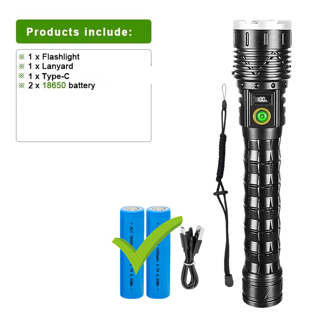 High Power Spotlight Long Range LED Flashlight Long Shot Torch Rechargeable Outdoor Hand Lamp Camping Lantern