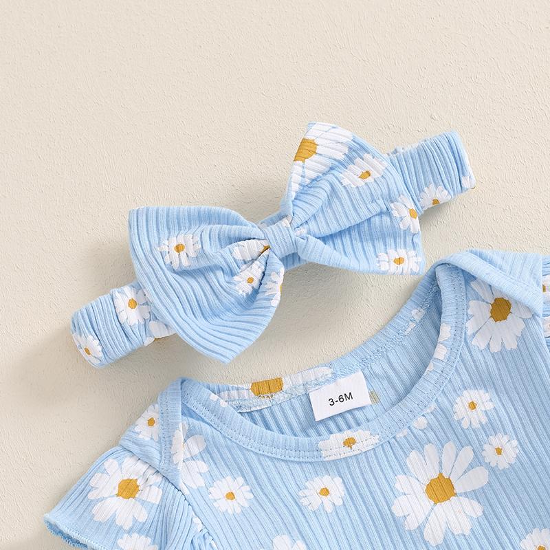 Citgeett Autumn Infant Baby Girl Fall Outfit Daisy Print Long Sleeve Romper Pants Headband Clothes Set